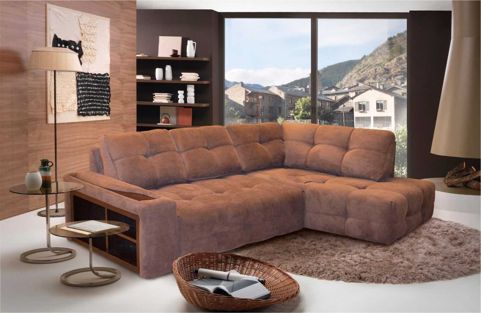 Угловой диван мягкий коричневый